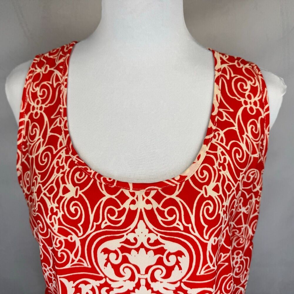 CS Focus Studio Women Blouse Sz S Red White Print Sleeveless