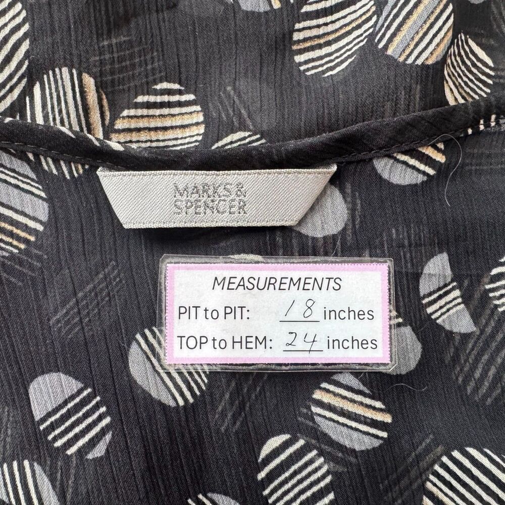 Marks&Spencer Sz UK10/US6 Sheer Black Peplum Button Up Flutter Sleeve Tie