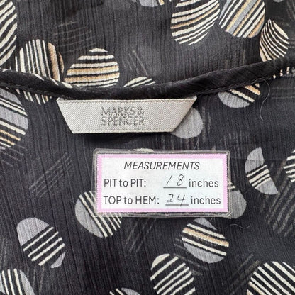 Marks&Spencer Sz UK10/US6 Sheer Black Peplum Button Up Flutter Sleeve Tie