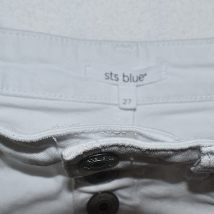 STS Blue Emily White Denim Mini Skirt Size 27 Button Front Frayed Hem