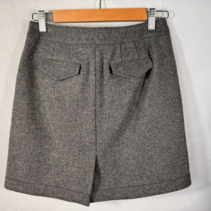 Loft Anne Taylor Skirt Sz 2P Button Wrap faux back pockets back center slit gray