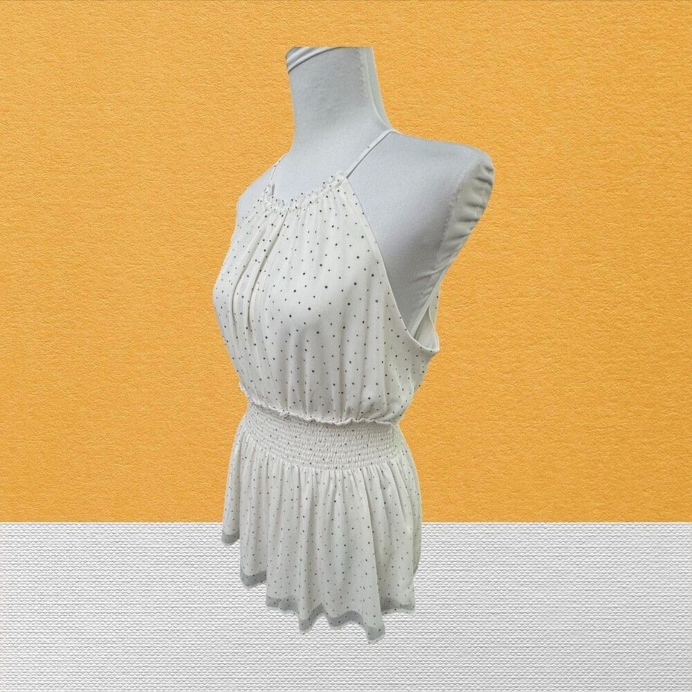 Express Top Sz M NWT Ivory Polka Dots Halter  Smocked Sleeveless Peplum Lined