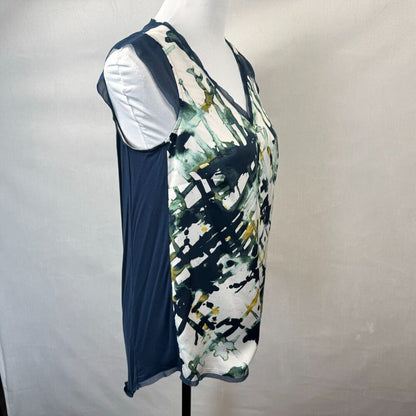 Simply Vera Wang Tank Top Sz S Multicolor Cap Sleeve V Neck Blue Mesh Trim