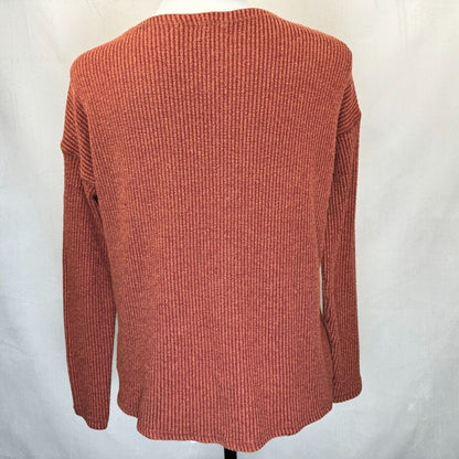 American Eagle Crop Top Sz XS Burnt Umber Ribbed Knit Button up VNeck Tie Front