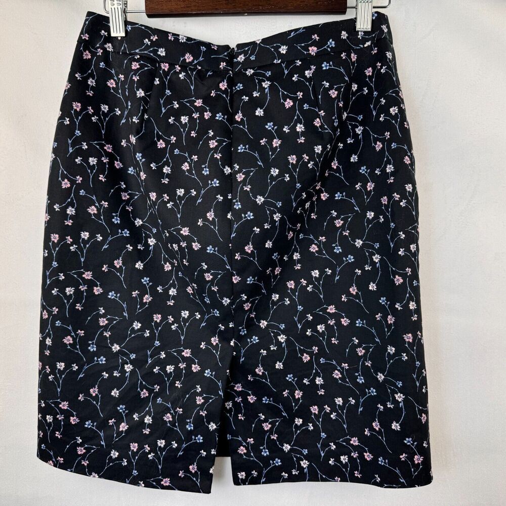 Liz Claiborne Pencil Skirt Sz 4 lined Black floral pink blue back zipper slit
