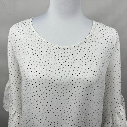 Sienna Sky Sz L Polka Dot Ruffle Hem Blouse Boat Neck 3/4 Flared Sleeve Career