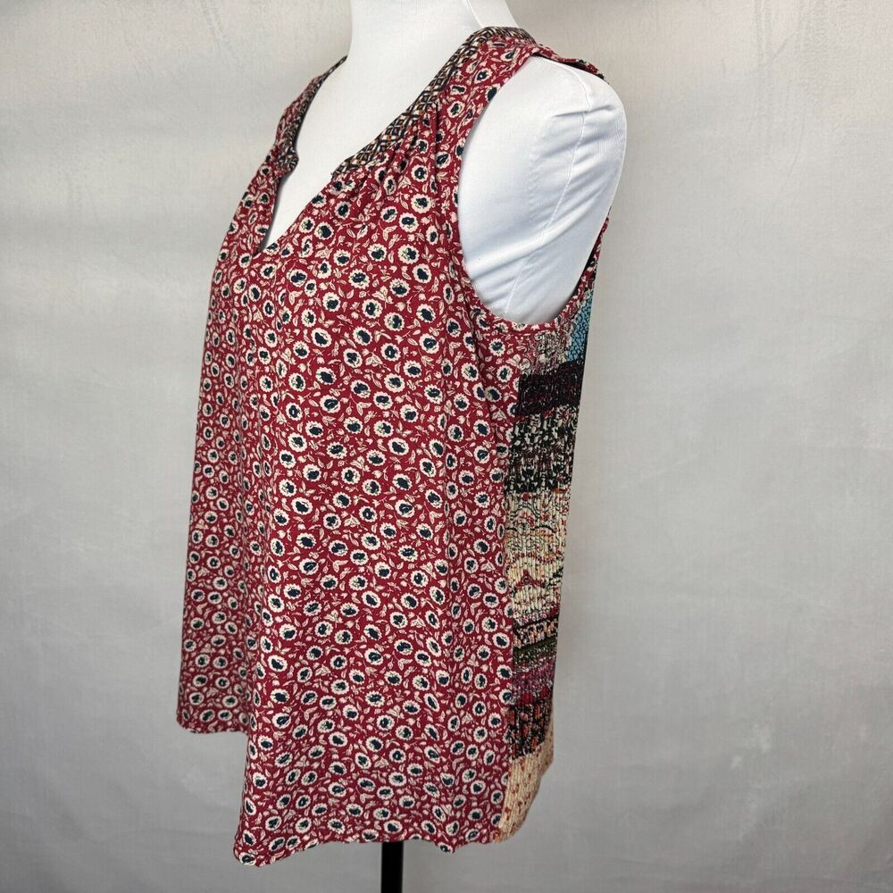 Anthropologie One September Tank Top Sz S Tamarosa Accordion Back Split Neck