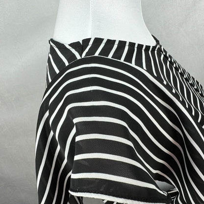 Elle Top Sz XS Flutter Sleeve Black White Stripes Round Neck Keyhole Side Slits