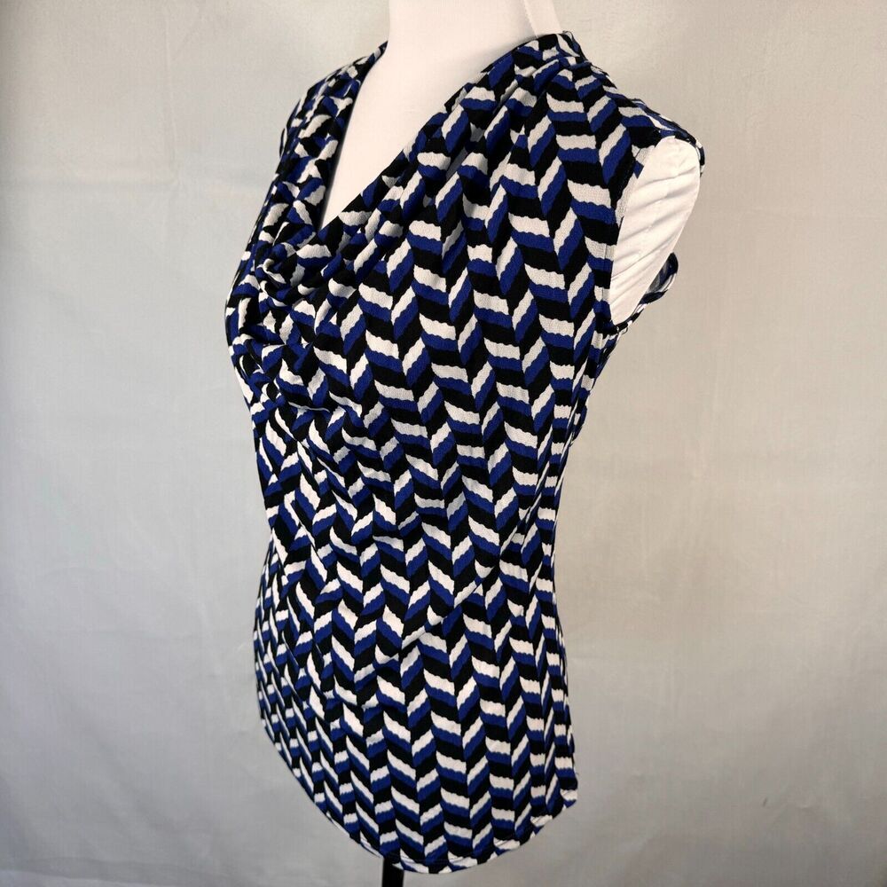 Ann Taylor Top XS Blue Black Cowl Neck Stretch Blouse Sleeveless