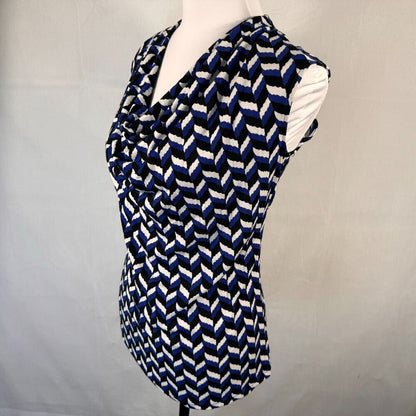 Ann Taylor Top XS Blue Black Cowl Neck Stretch Blouse Sleeveless