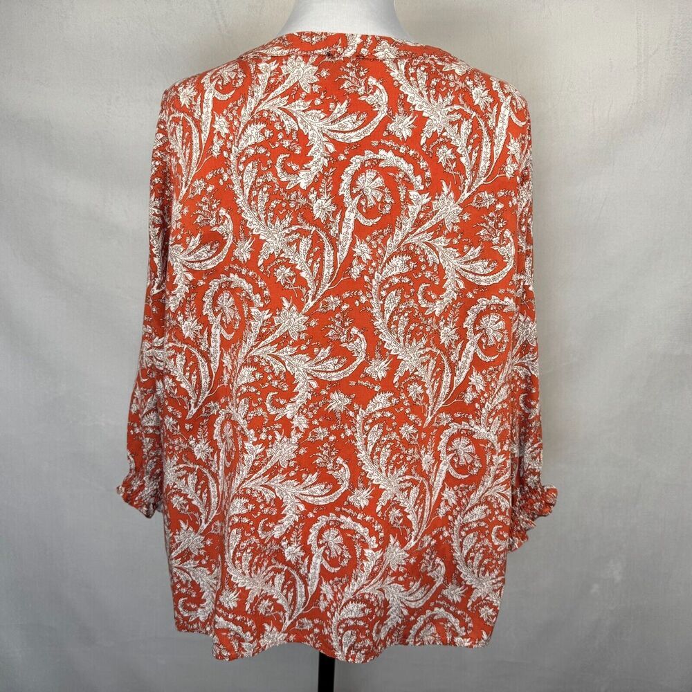 Jones New York WomenSz 1X VNeck Paisley Print 3/4 Elastic Sleeve Front Pleat