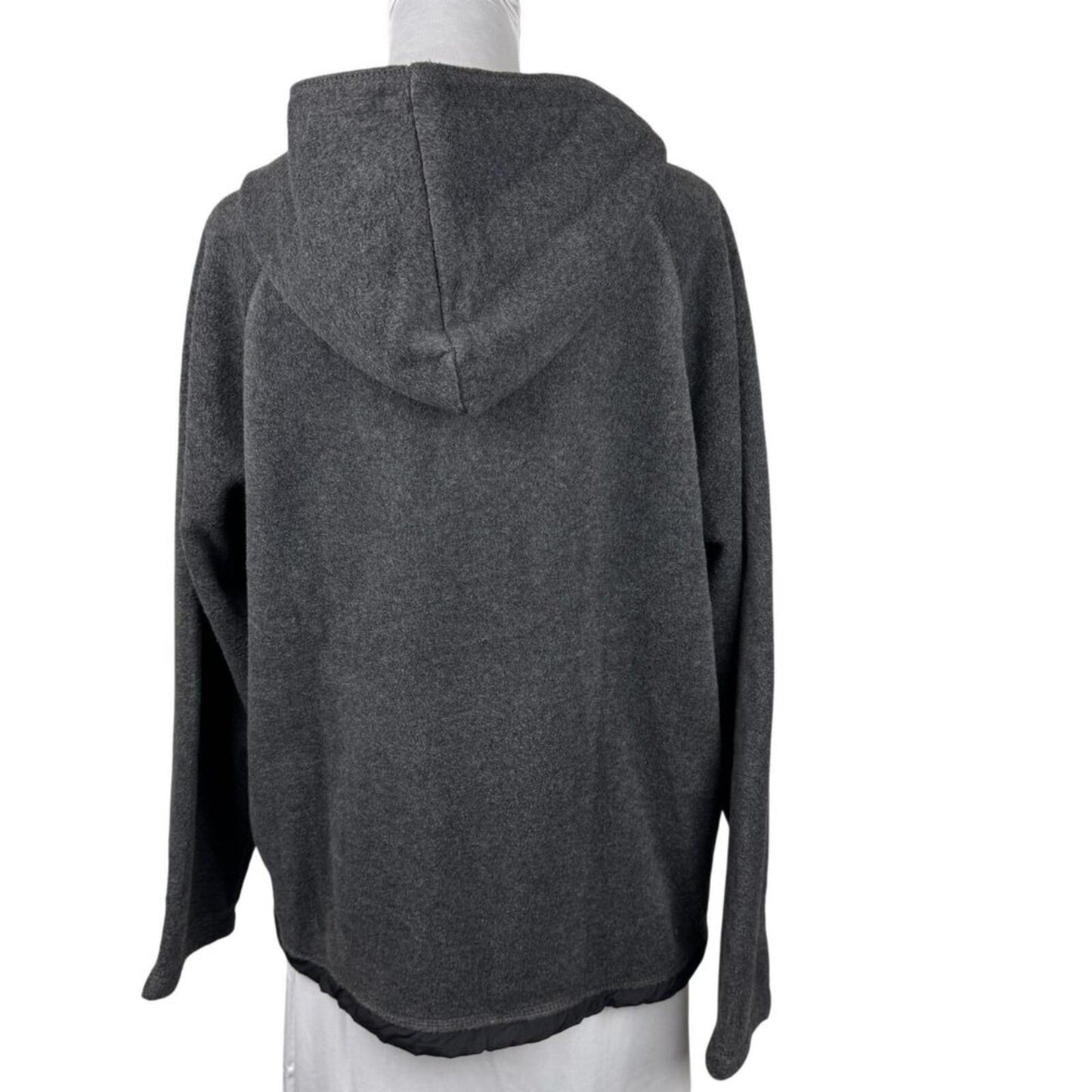 Women’s Gray Fleece Hoodie L Yellow Lined Hood 1/4 Zip Kangaroo Pocket