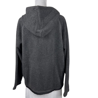 Women’s Gray Fleece Hoodie L Yellow Lined Hood 1/4 Zip Kangaroo Pocket