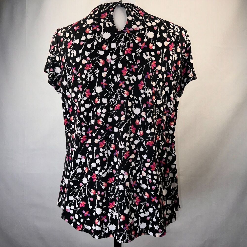 Liz Claiborne Career Top Sz S Floral boat neck cap sleeves back Keyhole