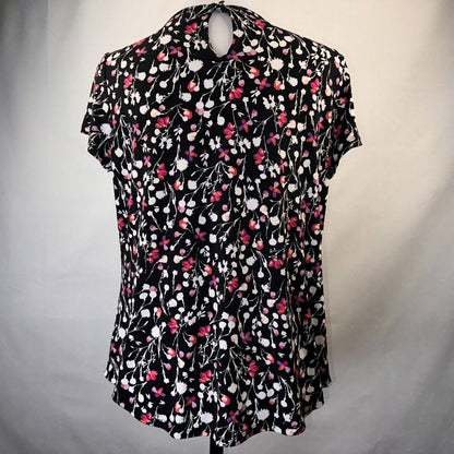 Liz Claiborne Career Top Sz S Floral boat neck cap sleeves back Keyhole