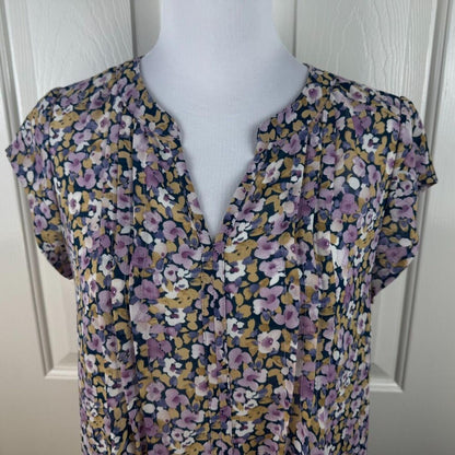 Fun2Fun Women Top Sz M Sheer Henley Sleeveless Chiffon Floral Print Multicolor