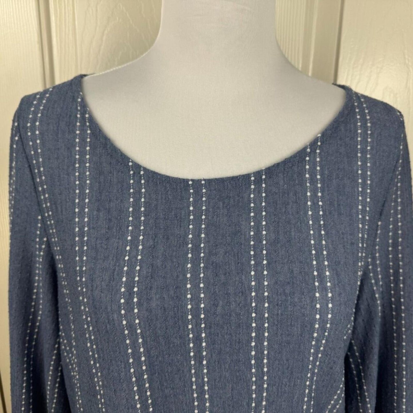 W5 Anthropologie Women Sz M Long Sleeve Blue Striped Textured Shirt Blouse