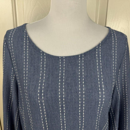 W5 Anthropologie Women Sz M Long Sleeve Blue Striped Textured Shirt Blouse