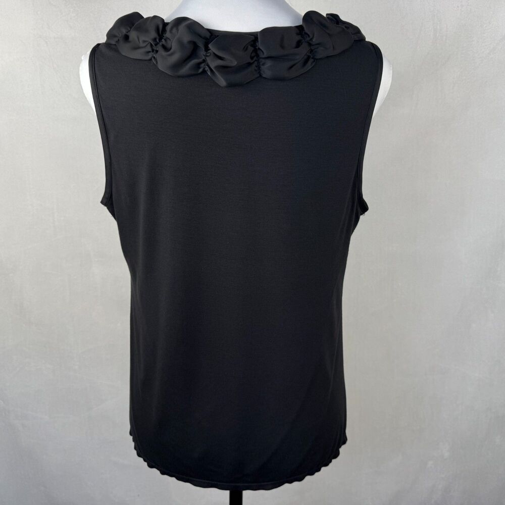 Alfani Women Top Sz 10 Black Neck Ruching Front Satin Stretchy Back Knit