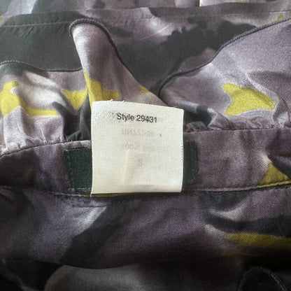 J Crew Top Sz 2 Floral Black Purple Yellow Ruffle Neck Button Down 100% Silk