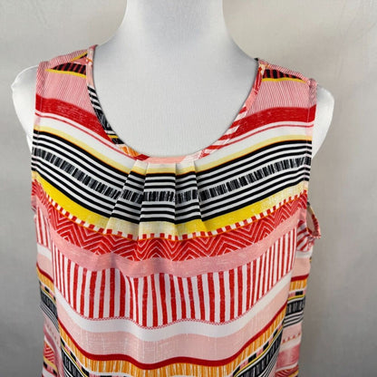 Christopher & Banks Top Sz M Multicolor Scoop Round Neck Pleated Sleeveless
