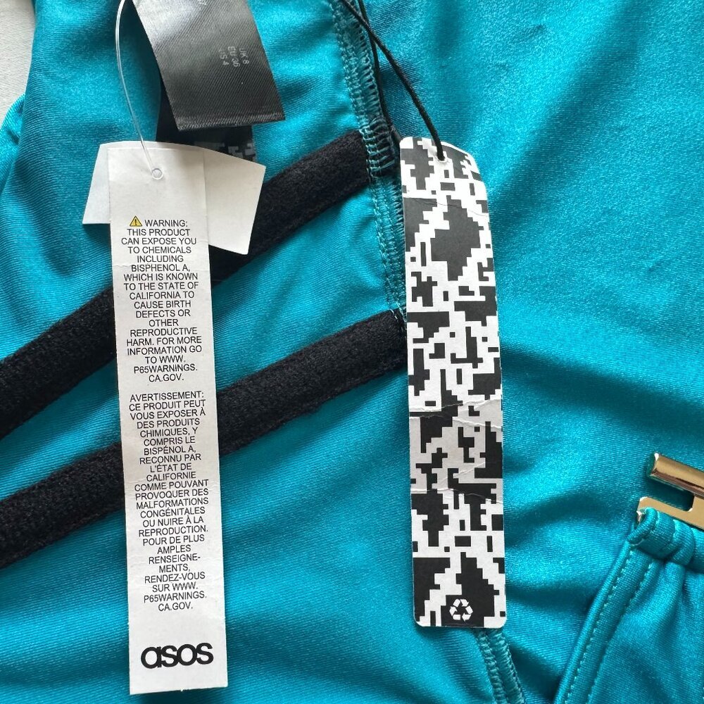 ASOS Luxe Women Sz 4 Turquoise Satin Bustier Cowl Neck Spaghetti Straps