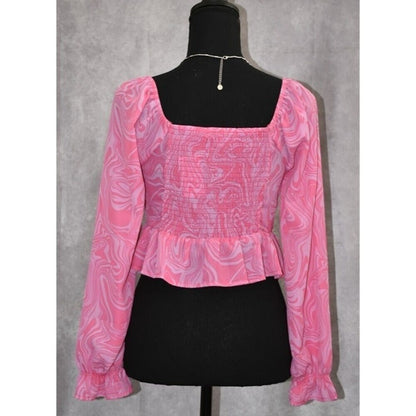 Crave Fame Women Size Small Blouse Pink Peplum Long Sleeve NWT