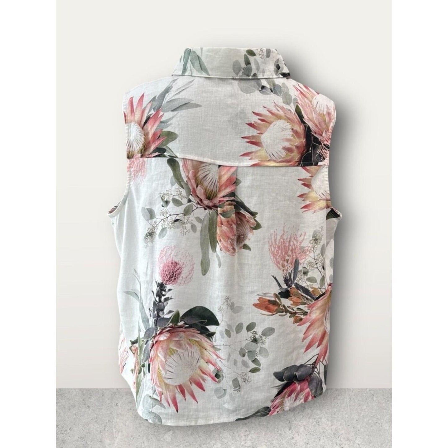 Express Shirt Sz L Ivory Floral Linen-Blend Sleeveless Button Dow Side Slits NWT
