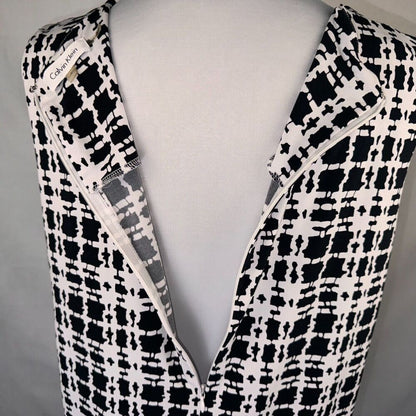 Calvin Klein Top Sz L Black and white Round Neck Pleated front Sleeveless zip