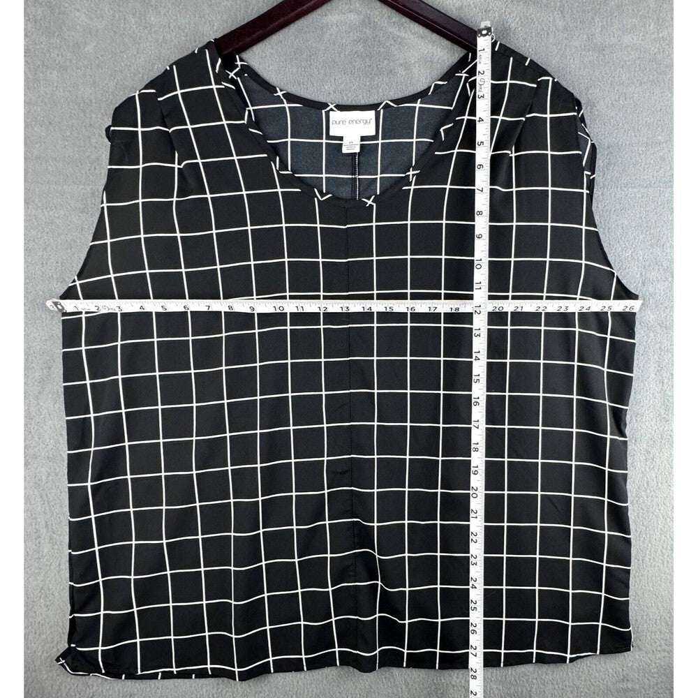 Pure Energy V-Neck Sleeveless Black Blouse Plaid Print Plus Size 2X