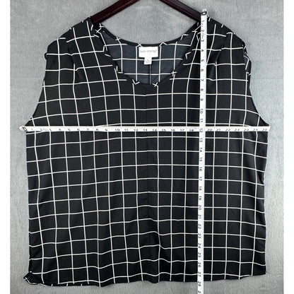 Pure Energy V-Neck Sleeveless Black Blouse Plaid Print Plus Size 2X