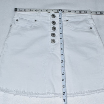 STS Blue Emily White Denim Mini Skirt Size 27 Button Front Frayed Hem
