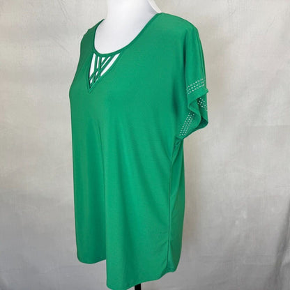 Diana Belle Women Sz L Emerald Green Cap Sleeve Embellished Scoop Cut Off Neck