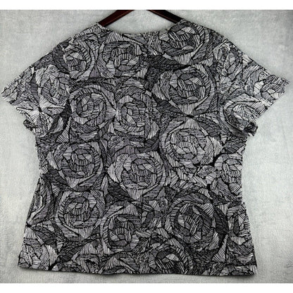 Croft & Barrow Top Sz 2X Gray Black Geometric Ruffle V-Neck Short Sleeve