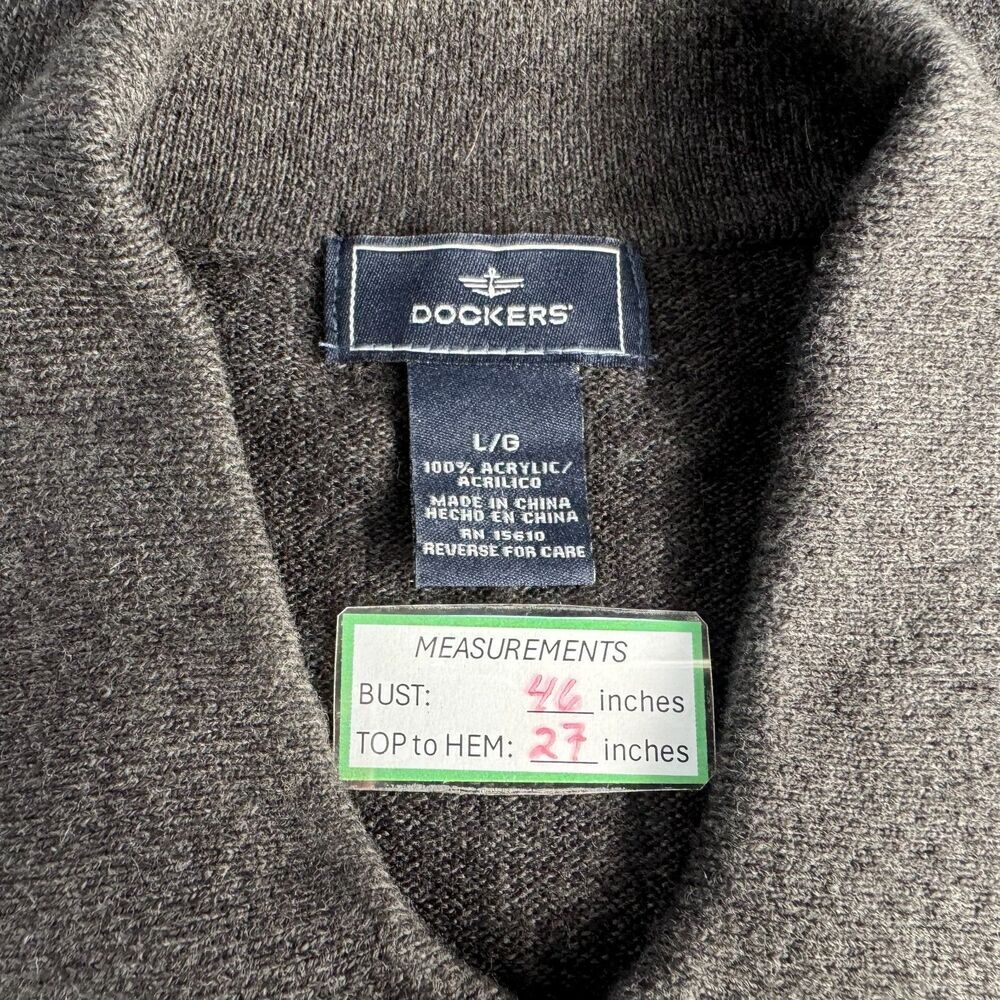 Vtg Dockers Men Sz L Sweater Charcoal Polo Long Sleeve Argyle Blue Beige Henley