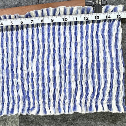 Angashion Smocked Tube Top Blue and white stripes Ruffle Trim Size Medium