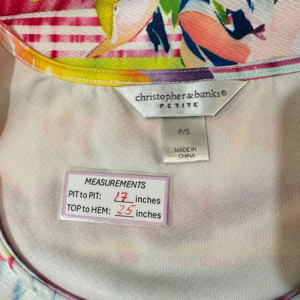 Christopher & Banks Top Sz Petite P/S Colorful Floral Round Neck Sleeveless
