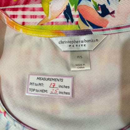 Christopher & Banks Top Sz Petite P/S Colorful Floral Round Neck Sleeveless