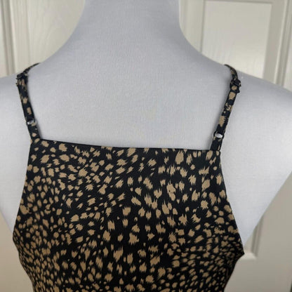 En Creme Tank Cami Top Sz S Deep V-Neck Criss Cross Strap Lace Animal Print