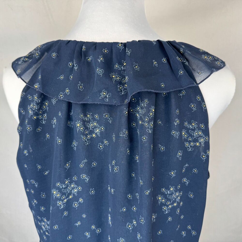 Cabi Sheer Top Sz S Navy Blue Floral V Neck Sleeveless Blouse layered