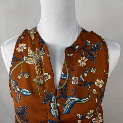 Let it Be Women Sheer Top Sz M Sleeveless Split Neck Hiden buttons