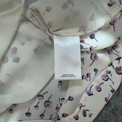 Express Women Blouse Size XS Ivory Floral Print  V-Neck Short Sleeve