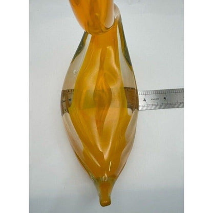 Vintage Art Glass Swan Figurines Pair Red Orange Yellow Hand Blown Style