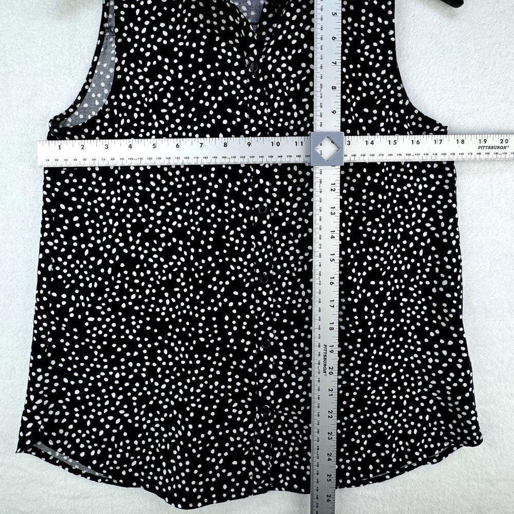 Divided H&M Blouse Women Size 6 collar button down sleeveless Black White spots