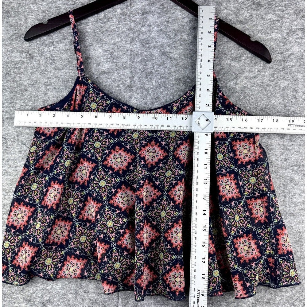 FullTilt Navy  and multicolor print Spaghetti Strap Crop Top Size Small