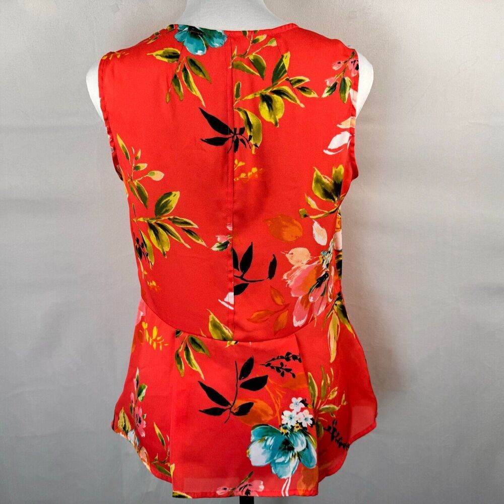 Liz Claiborne Blouse Sz S Orange Peplum Floral Sleeveless V-Neck side zipper
