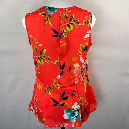 Liz Claiborne Blouse Sz S Orange Peplum Floral Sleeveless V-Neck side zipper