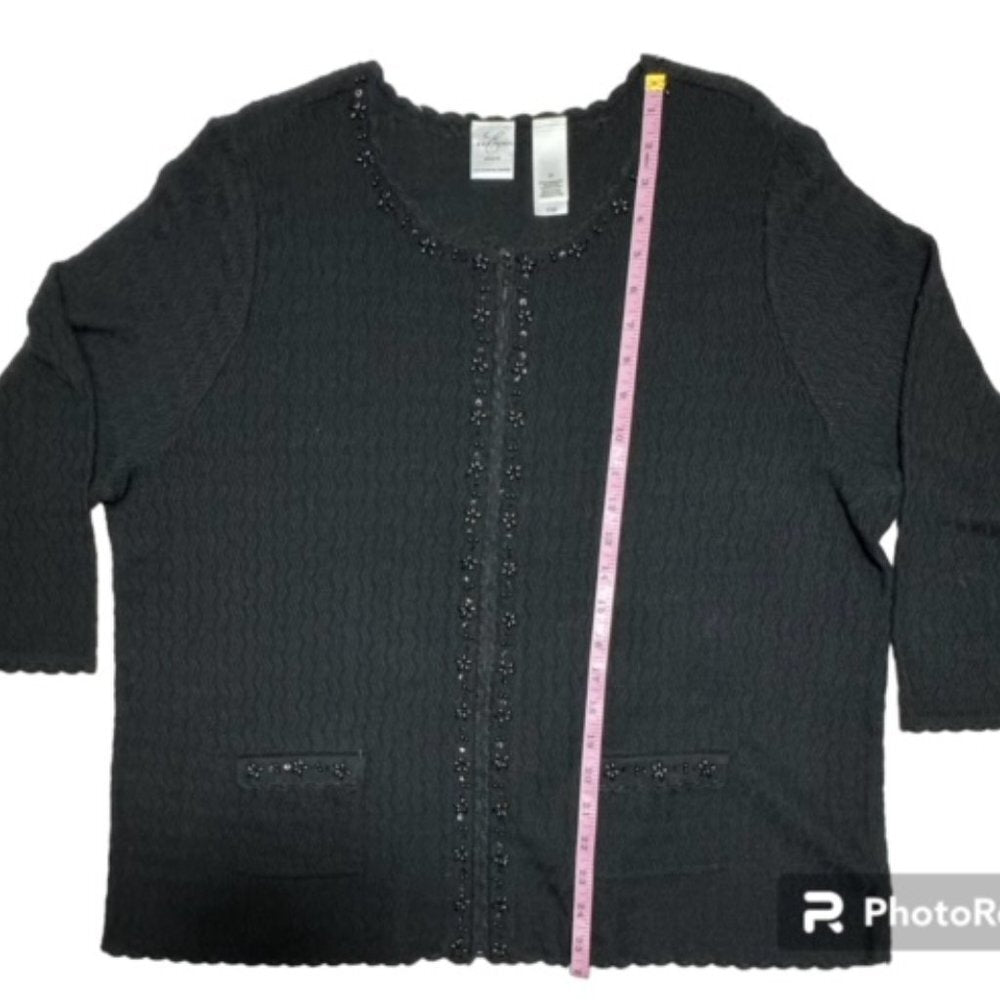 Emma James Liz Claiborne Silk Blend Black Beaded Cardigan Size 2X
