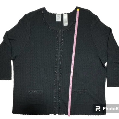 Emma James Liz Claiborne Silk Blend Black Beaded Cardigan Size 2X