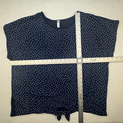 Maxine Nichols Womens Top Sz L/XL Navy Polka Dot Front Knot Round Neck